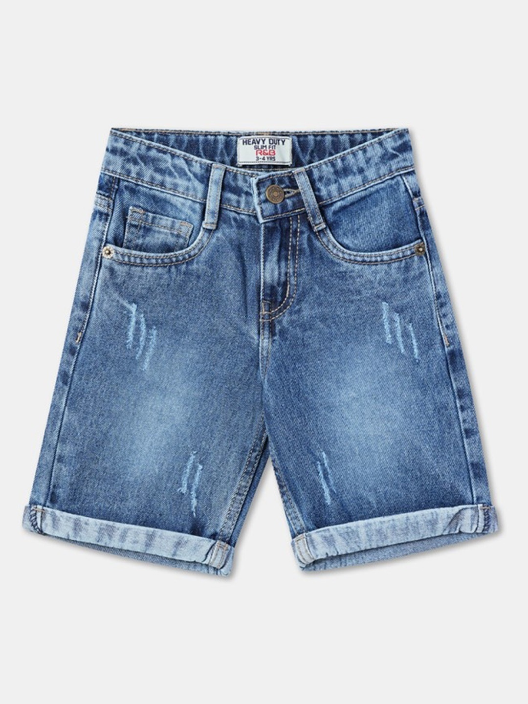 

R&B Boys Distressed Washed Cotton Denim Shorts, Blue