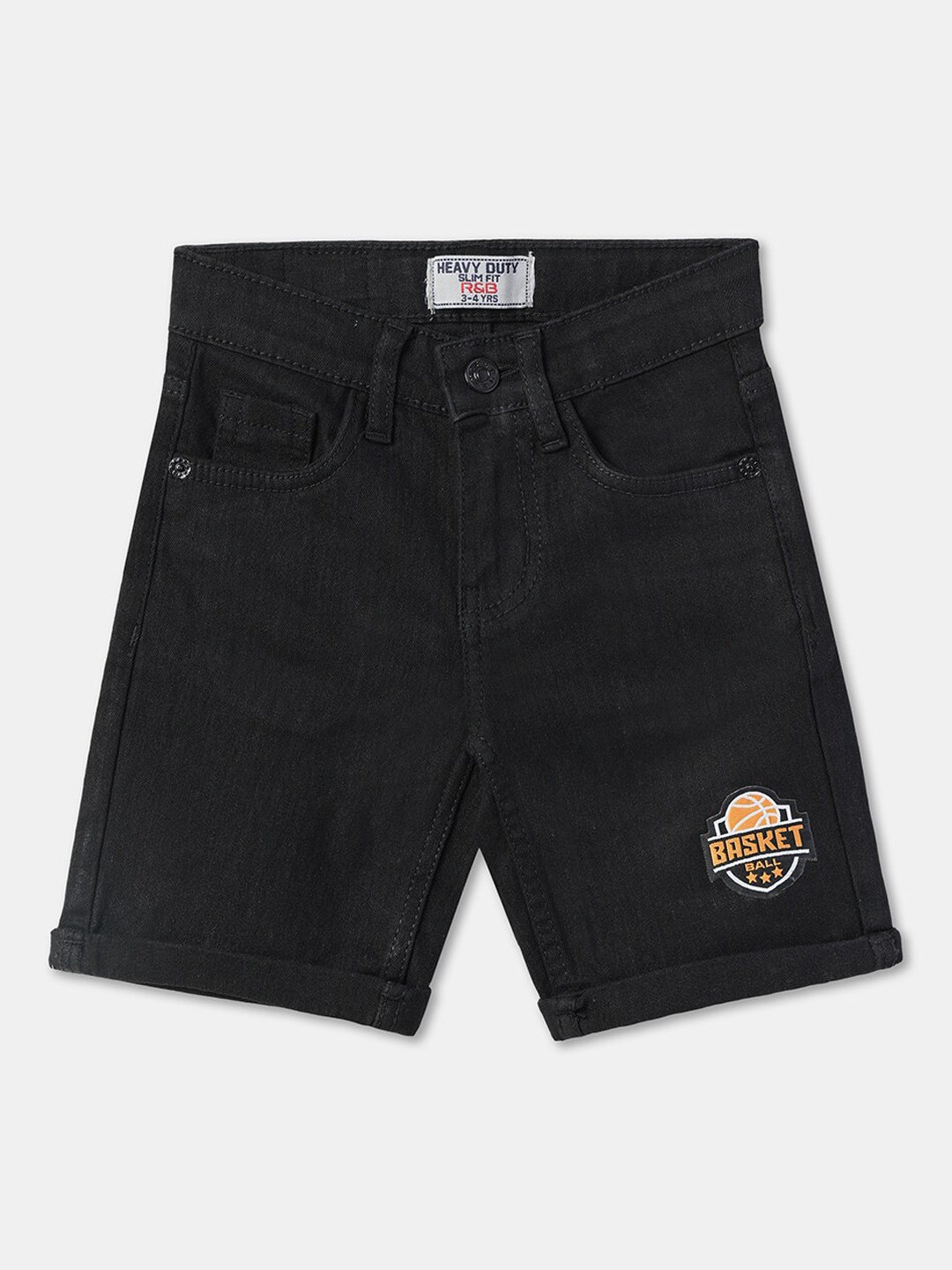 

R&B Boys Mid Rise Cotton Denim Shorts, Black