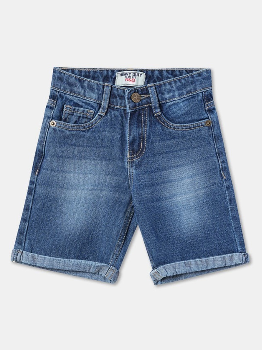 

R&B Boys Mid-Rise Washed Cotton Denim Shorts, Blue