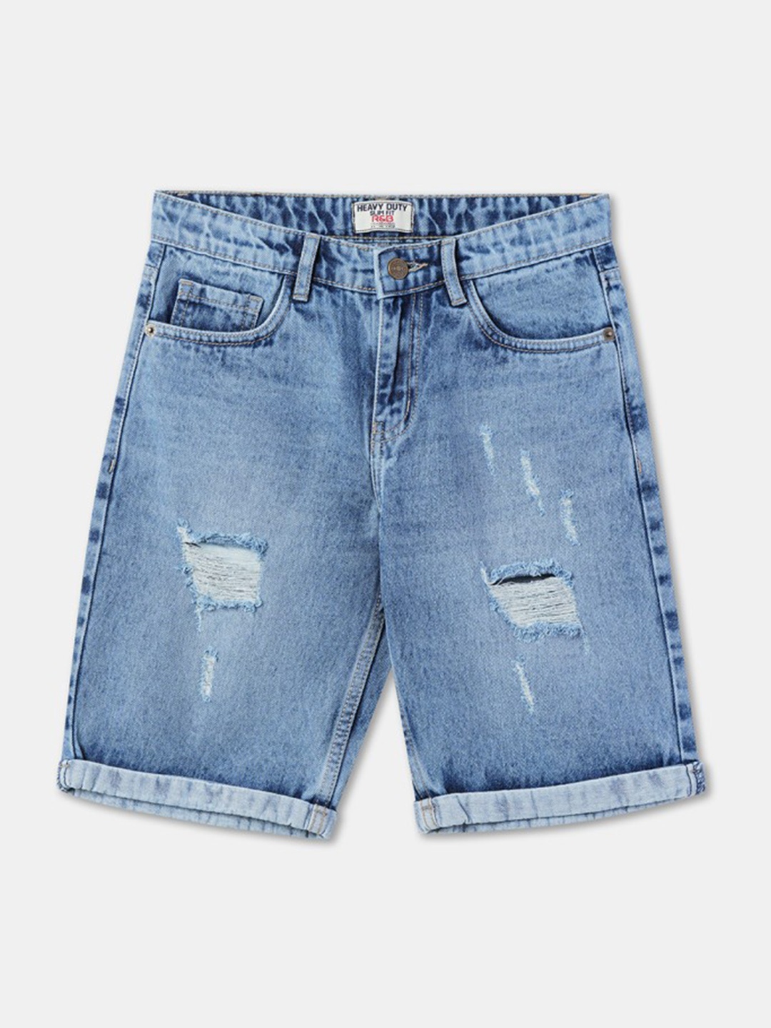 

R&B Boys Distressed Washed Cotton Denim Shorts, Blue