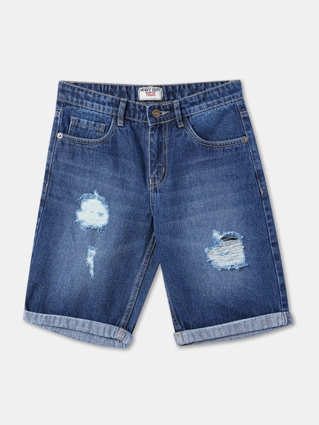 

R&B Boys Mid-Rise Washed Distressed Denim Shorts, Blue