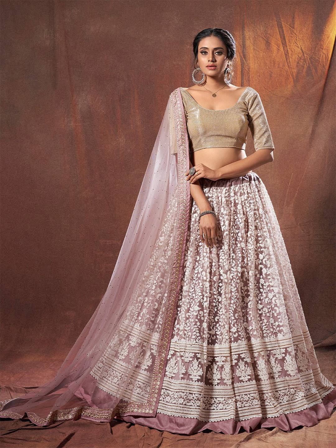 

ODETTE Embellished Thread Work Semi-Stitched Lehenga & Unstitched Blouse With Dupatta, Purple