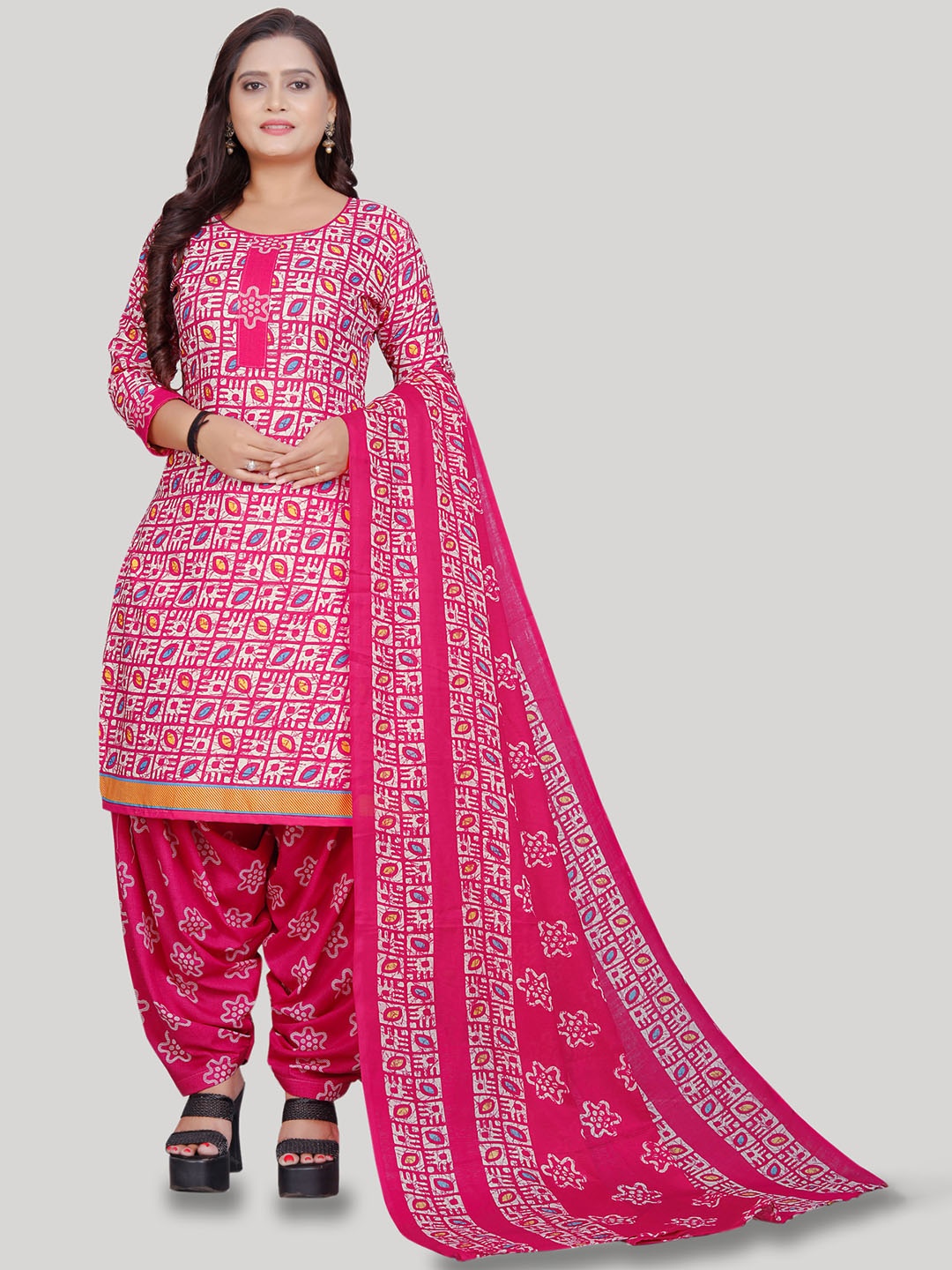 

Rajnandini Geometric Printed Unstitched Dress Material, Pink