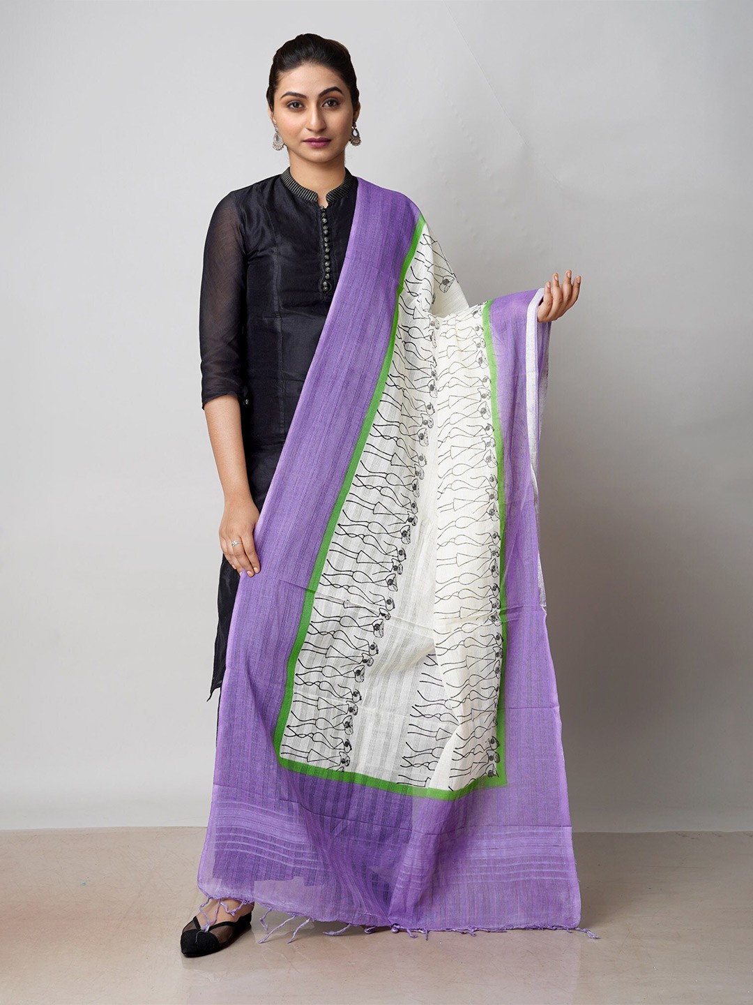 

Unnati Silks Block Print Pure Cotton Dupatta, Cream