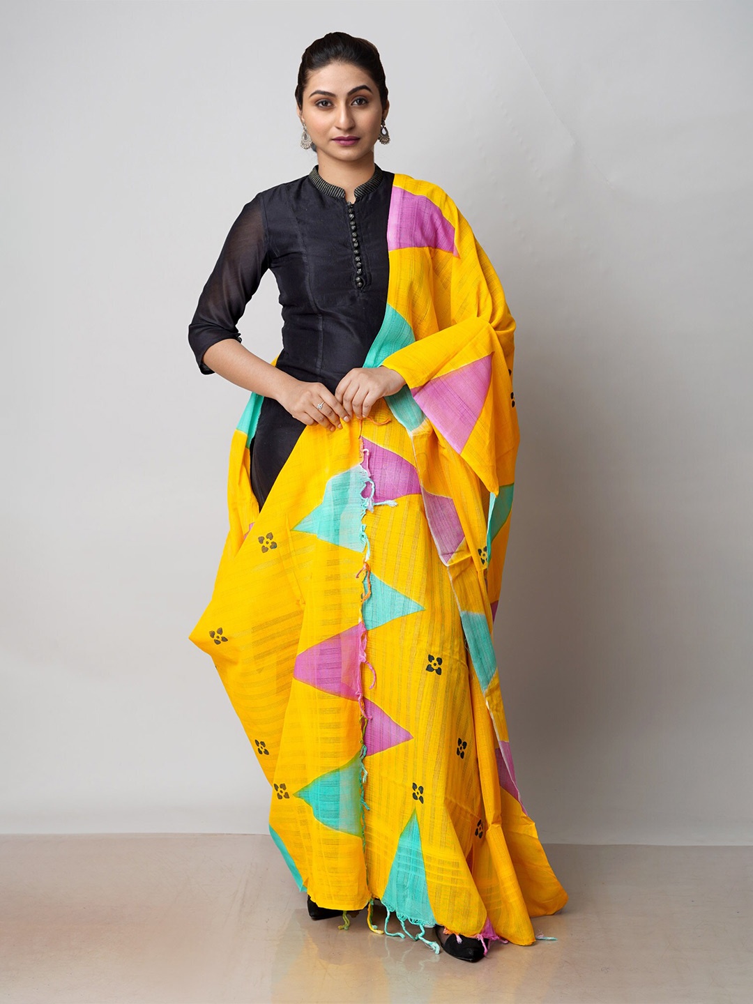 

Unnati Silks Yellow & Blue Printed Pure Cotton Block Print Dupatta