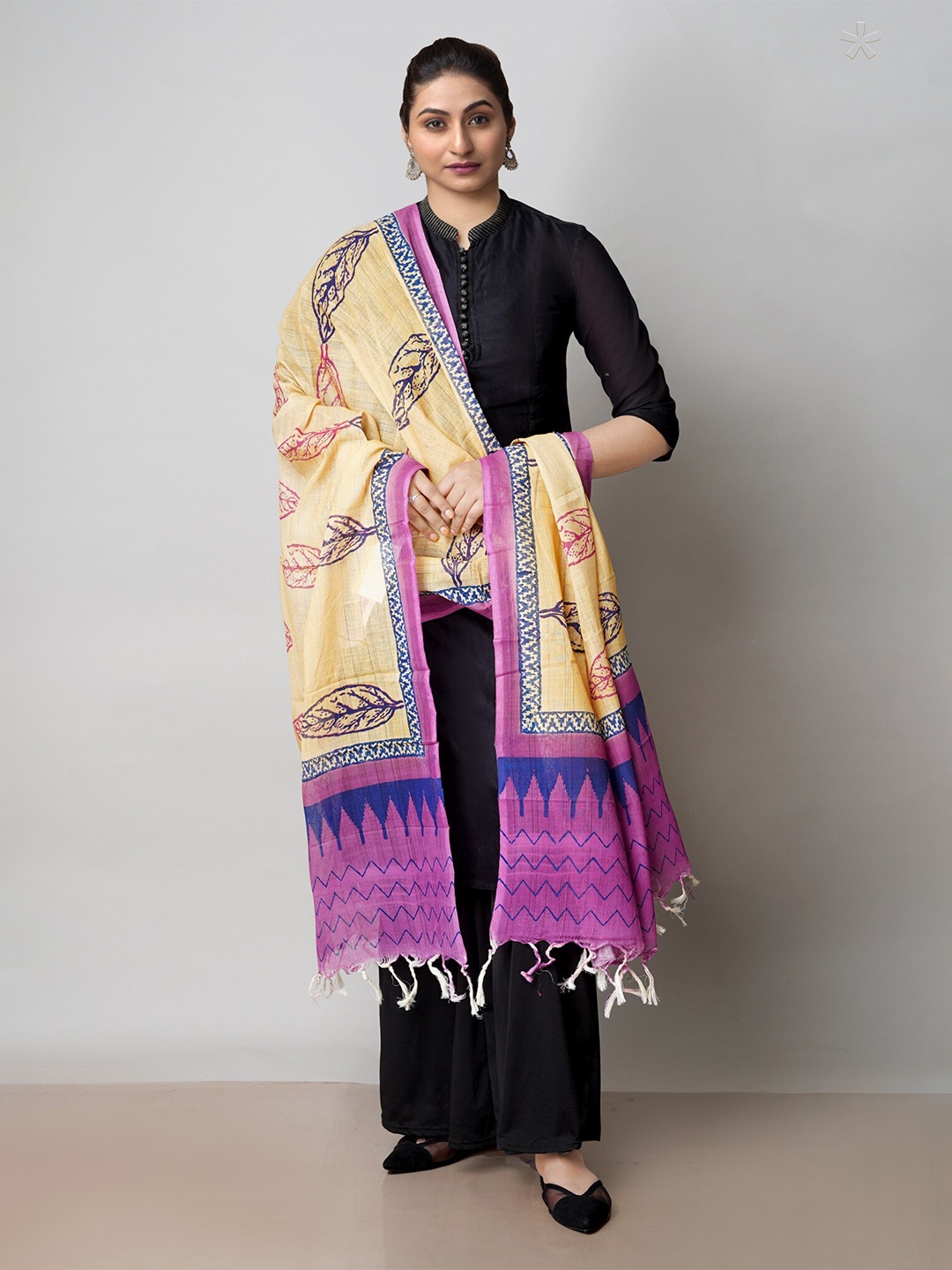 

Unnati Silks Ethnic Motifs Block Printed Pure Cotton Dupatta, Brown