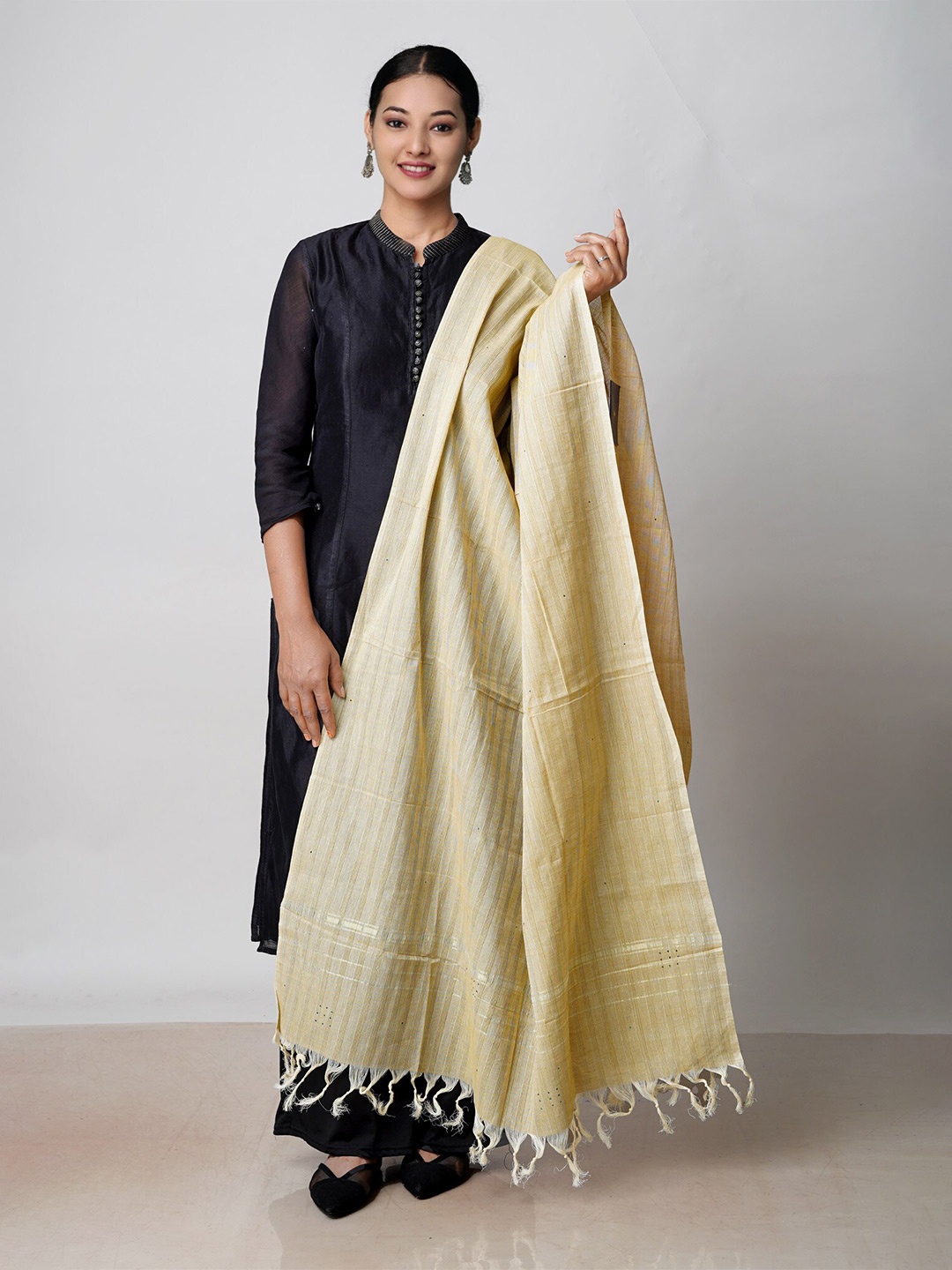 

Unnati Silks Block Print Pure Cotton Dupatta, Cream