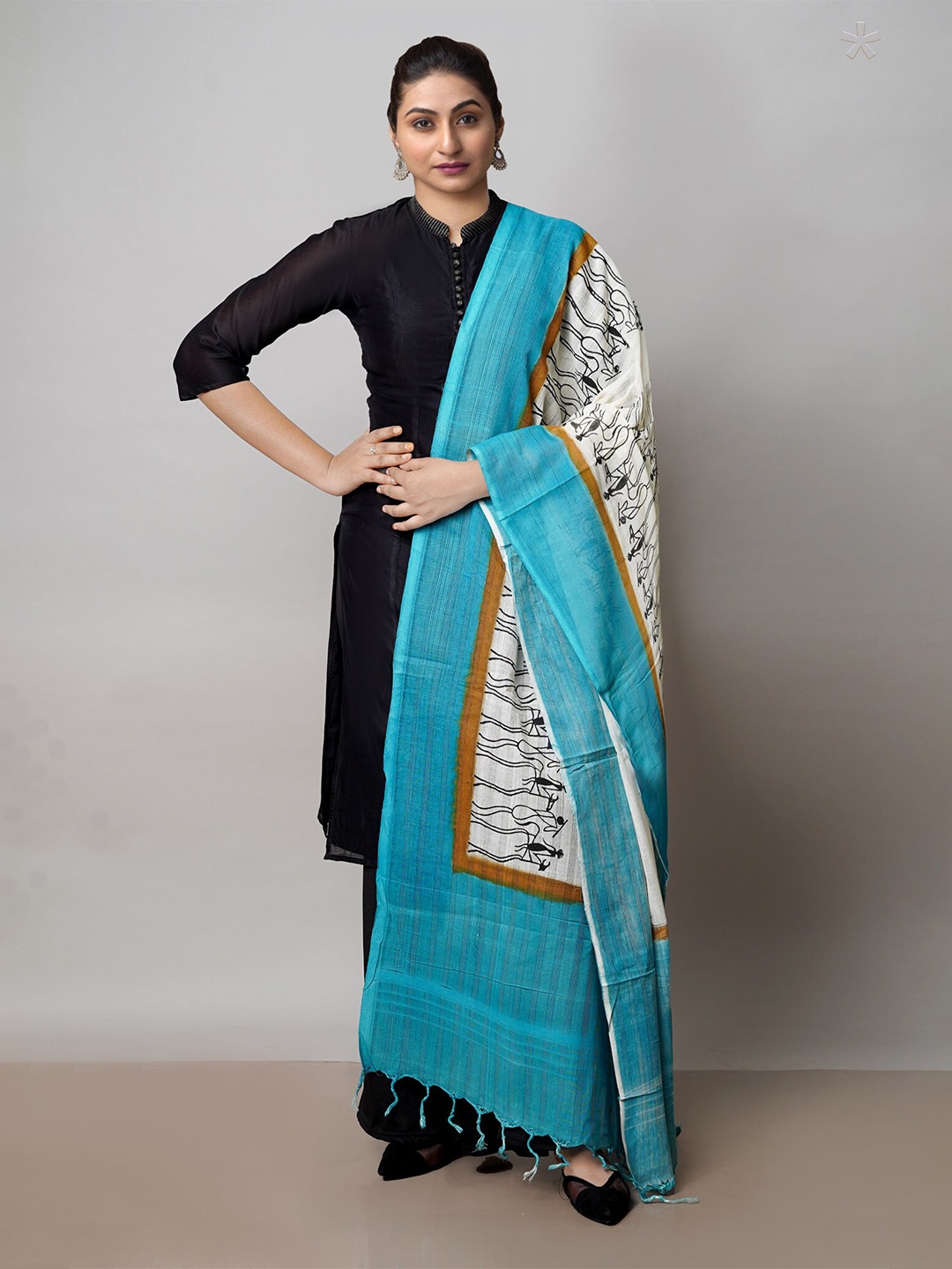 

Unnati Silks Ethnic Motifs Printed Pure Cotton Block Print Dupatta, Cream