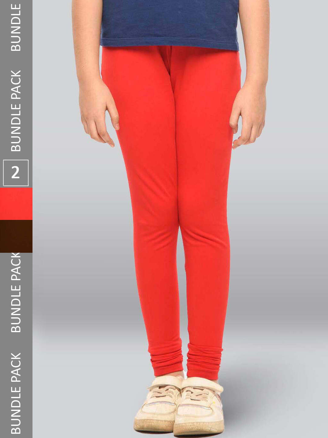 

LYRA Girls Pack Of 2 Churidar-Length Cotton Breathable Leggings, Red