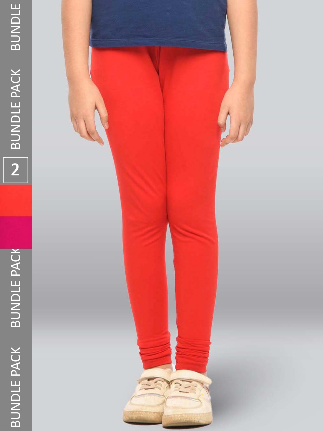 

LYRA Girls Pack Of 2 Churidar-Length Cotton Breathable Leggings, Red