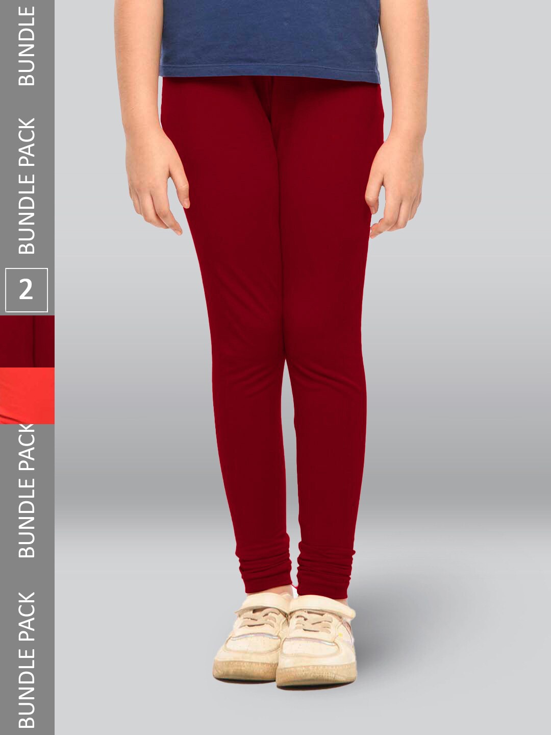 

LYRA Girls Pack Of 2 Churidar-Length Cotton Breathable Leggings, Red