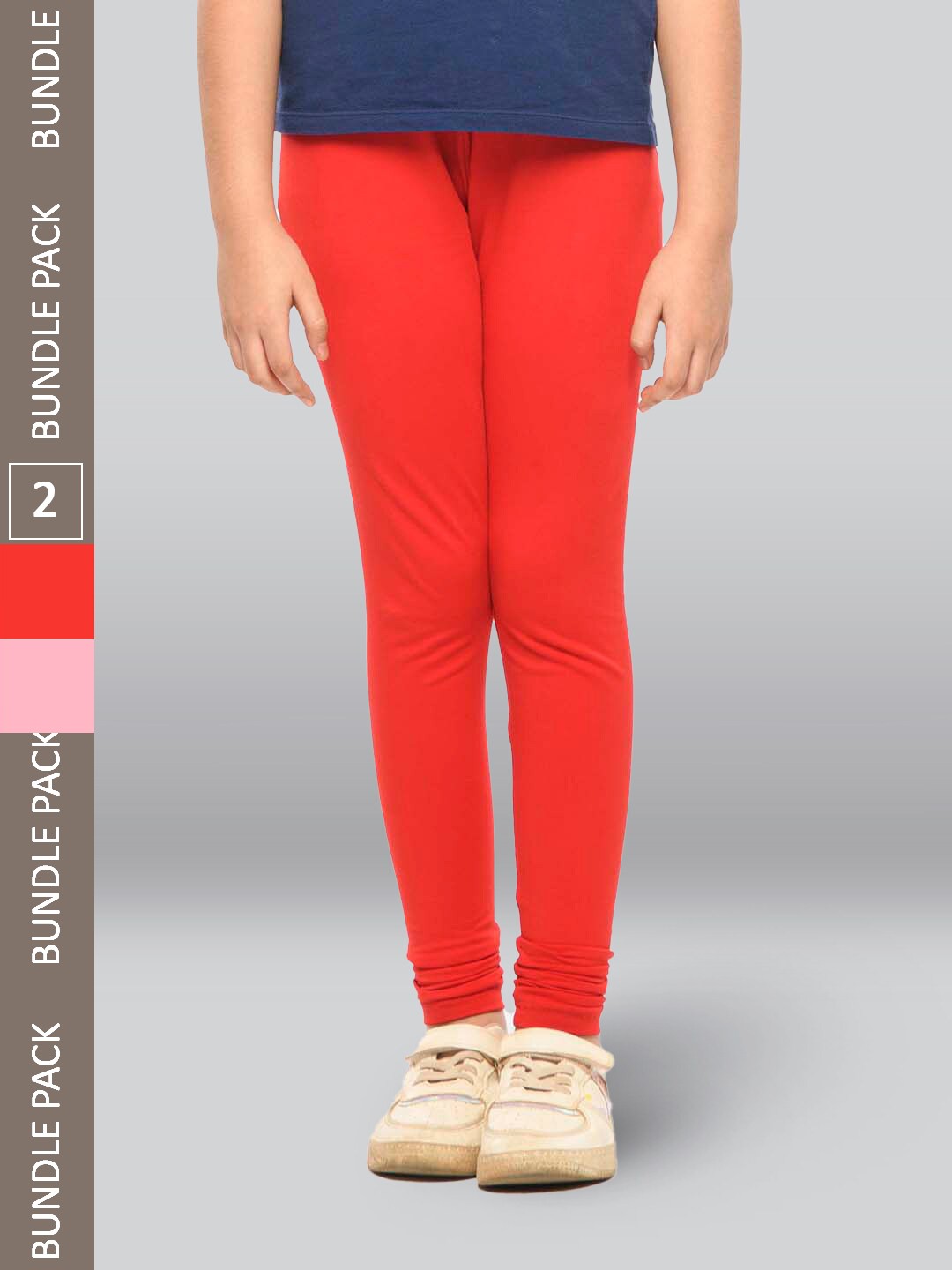 

LYRA Girls Pack Of 2 Churidar-Length Cotton Breathable Skin Friendly Leggings, Red