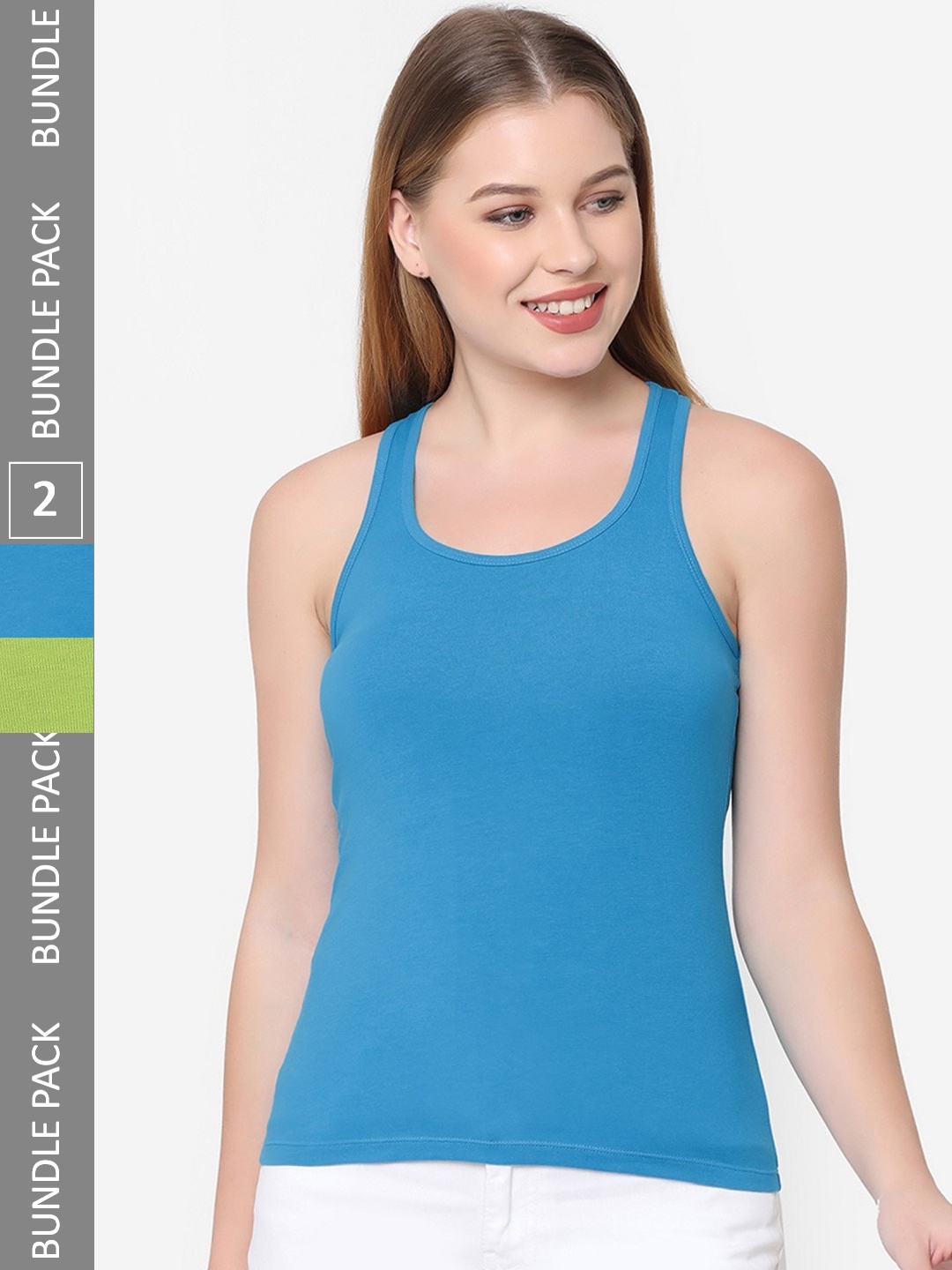 

Soie Pack Of 2 Super Soft Cotton Stretch Racerback Camisoles, Blue