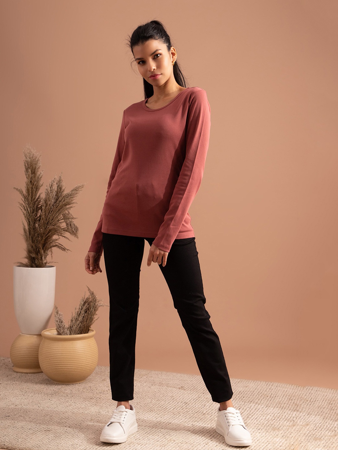 

B.Copenhagen Round Neck Long Sleeve Pure Cotton T-shirt, Mauve