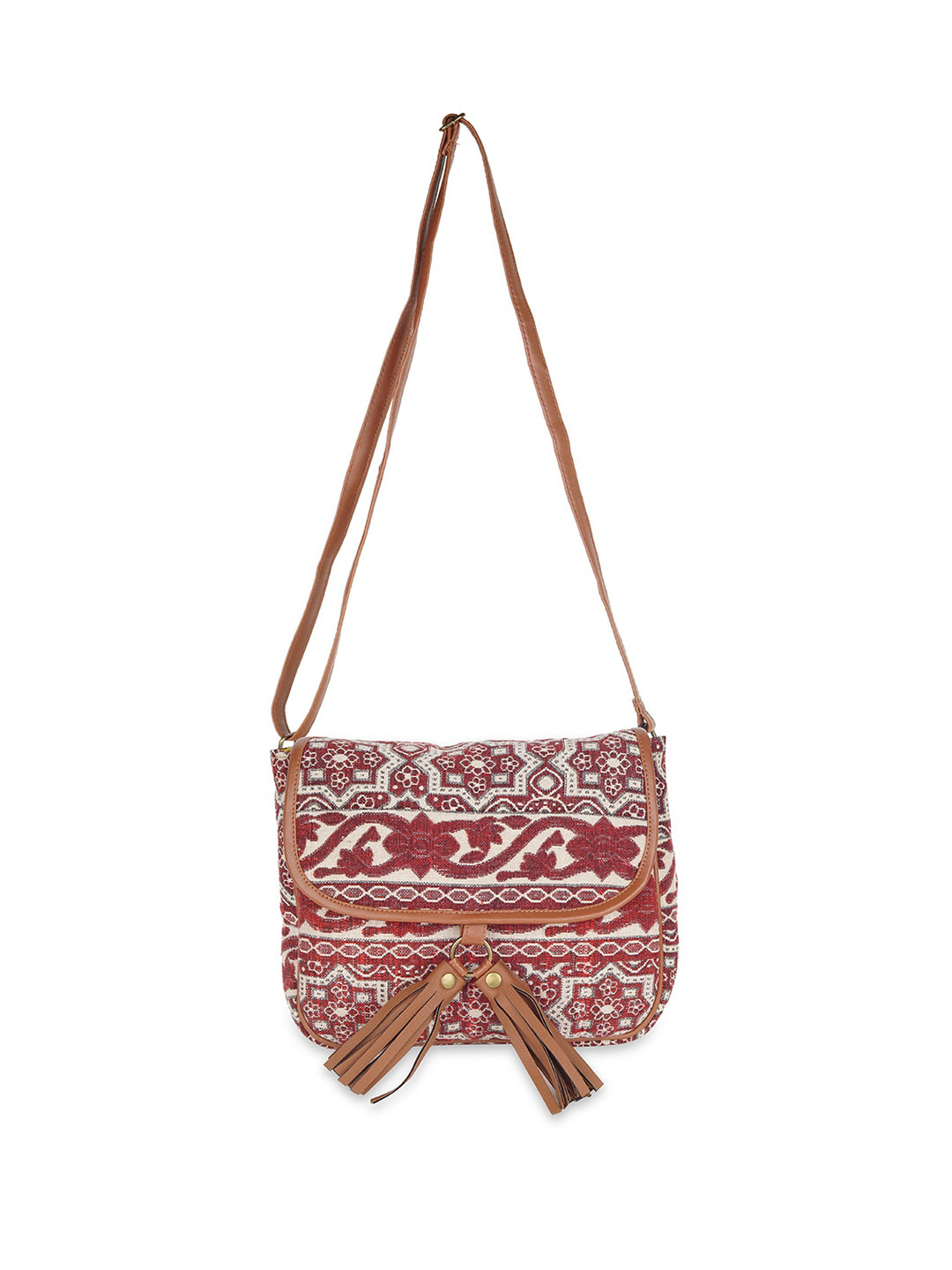 

Kanvas Katha Ethnic Motifs Printed Tasselled Structured Sling Bag, Red