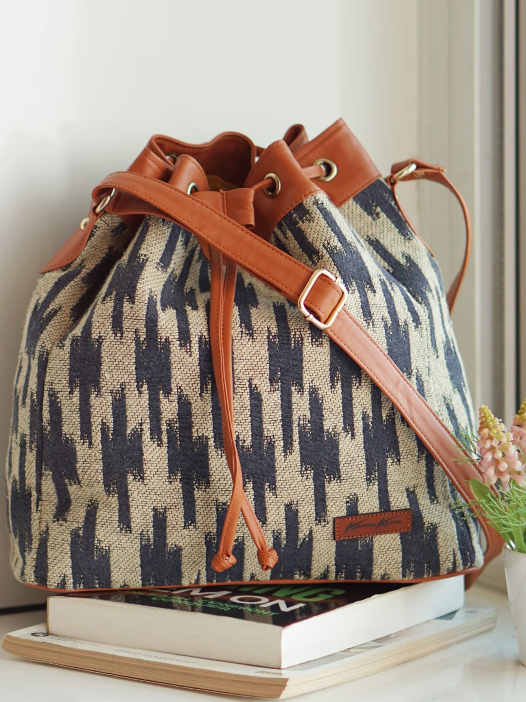 

Kanvas Katha Printed Bucket Sling Bag, Cream