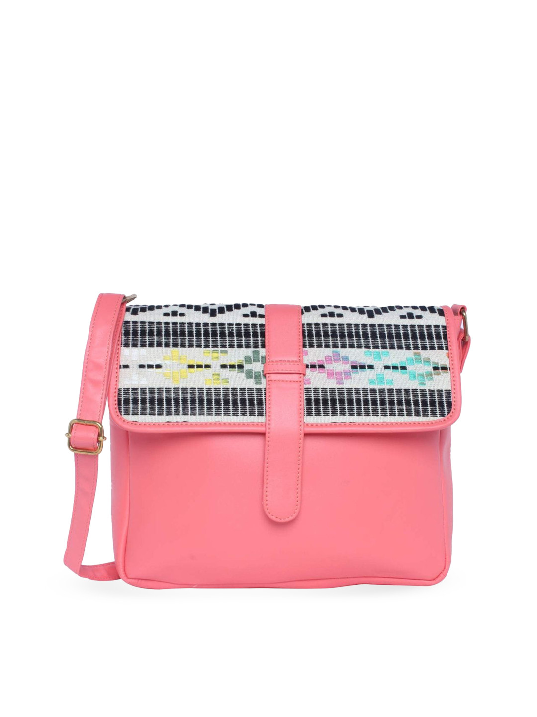 

Kanvas Katha Geometric Embroidered Structured Sling Bag, Pink