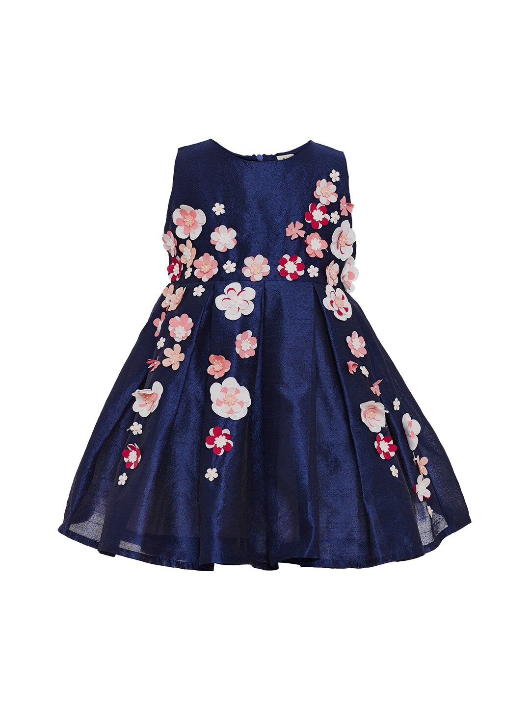 

A Little Fable Girls Embellished Round Neck Applique Fit & Flare Dress, Navy blue