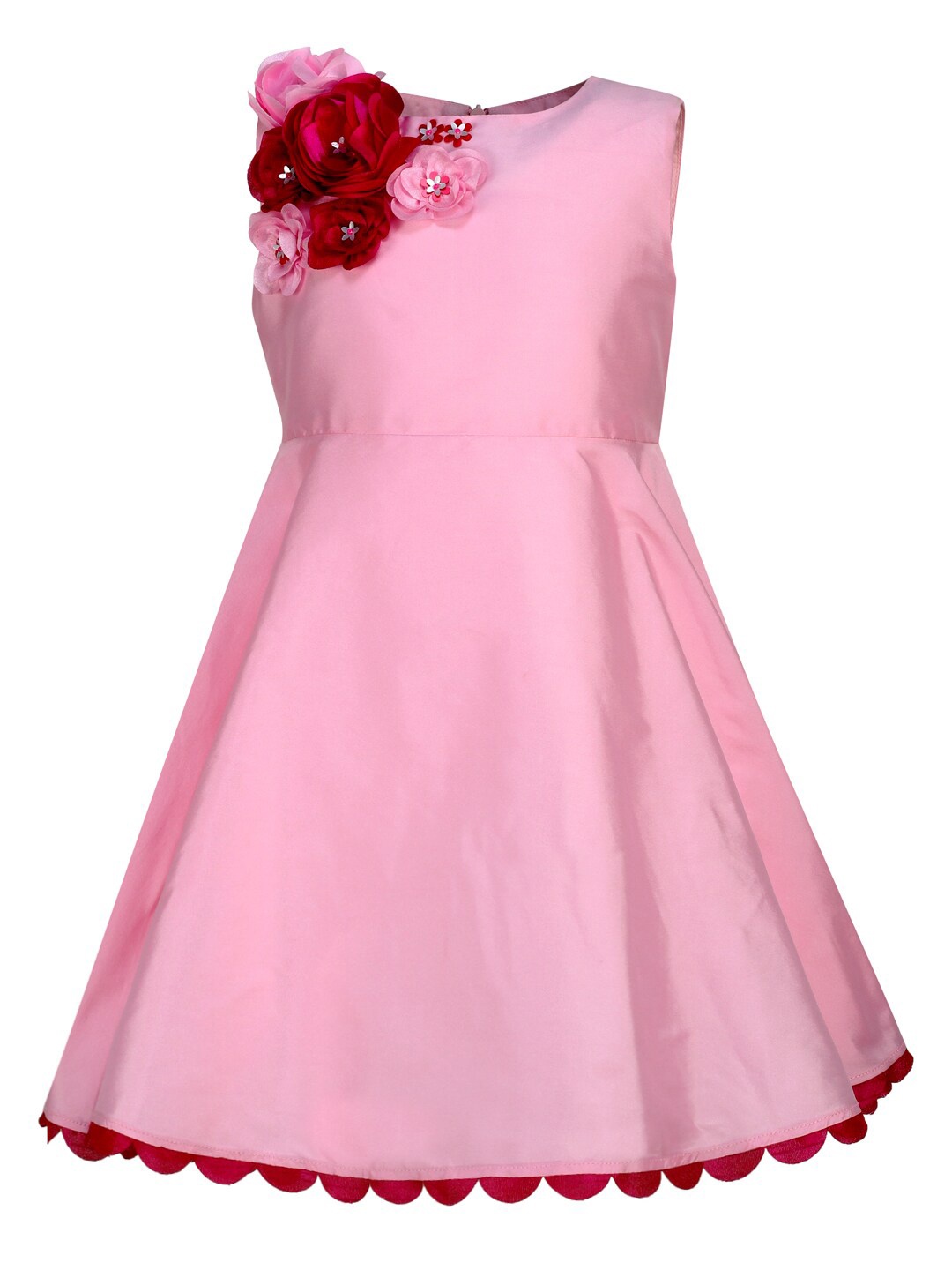 

A Little Fable Girls Round Neck Applique Fit & Flare Dress, Pink