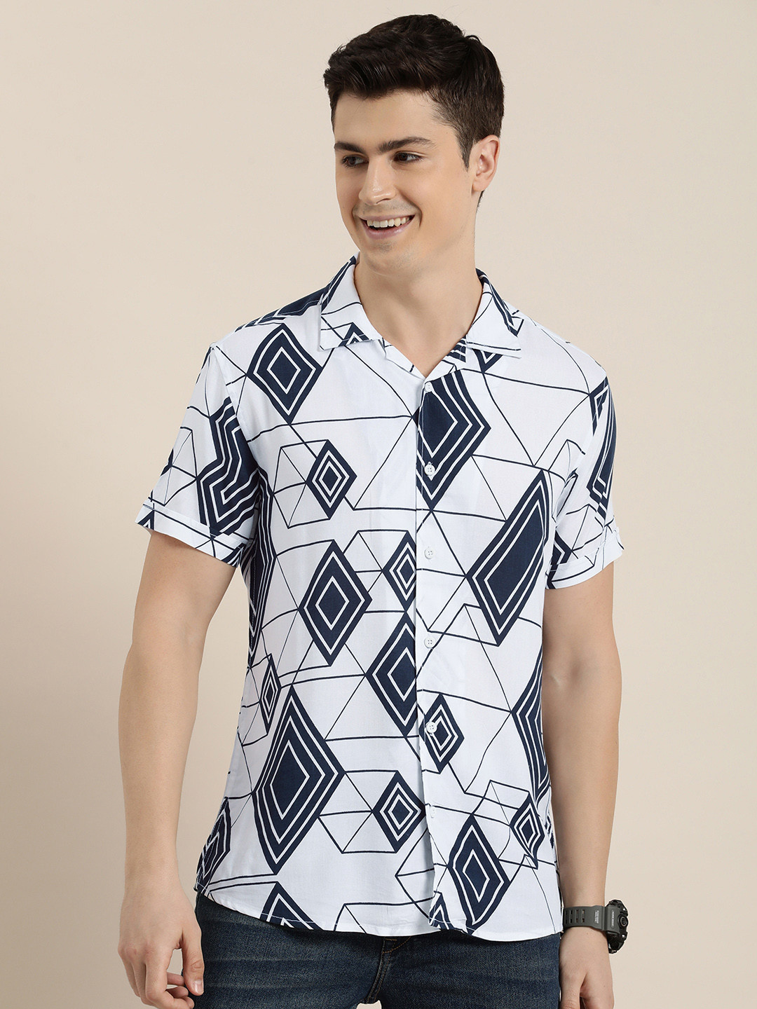 

HERE&NOW Men Slim Fit Opaque Printed Casual Shirt, White