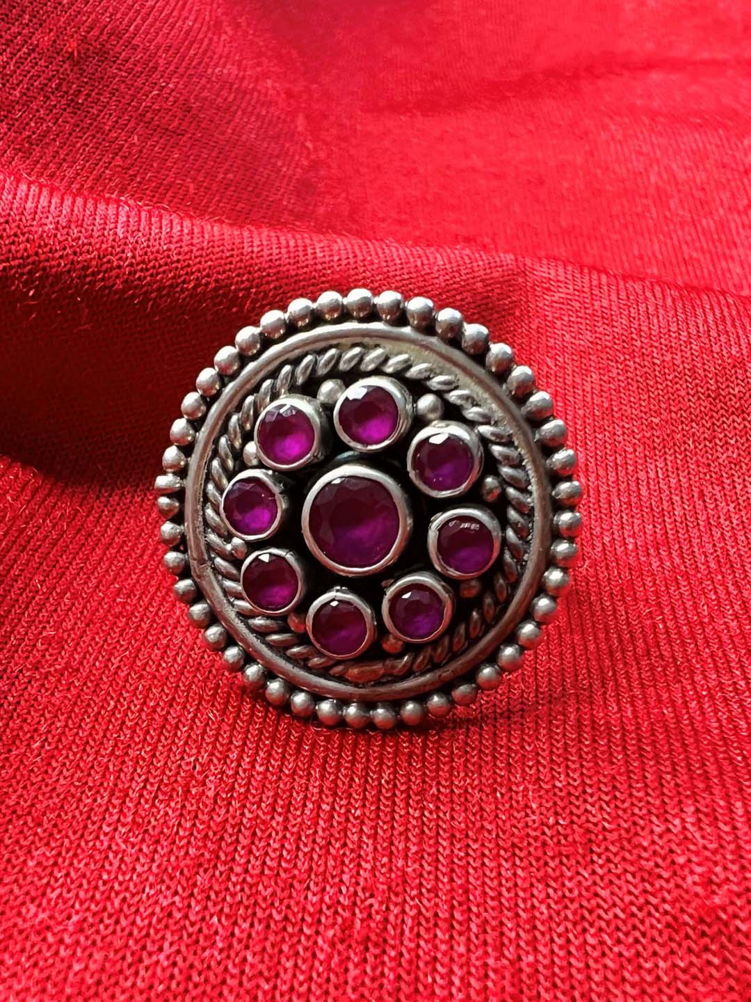 

Arte Jewels Silver-Plated Stone Studded Adjustable Finger Ring