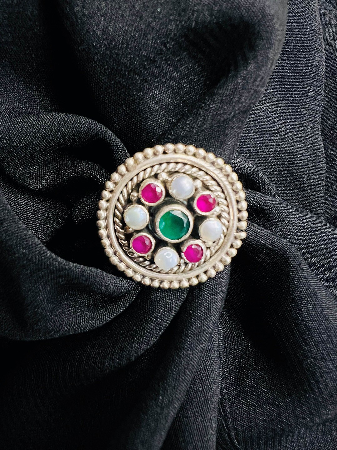 

Arte Jewels Silver-Plated Stone Studded Adjustable Finger Ring
