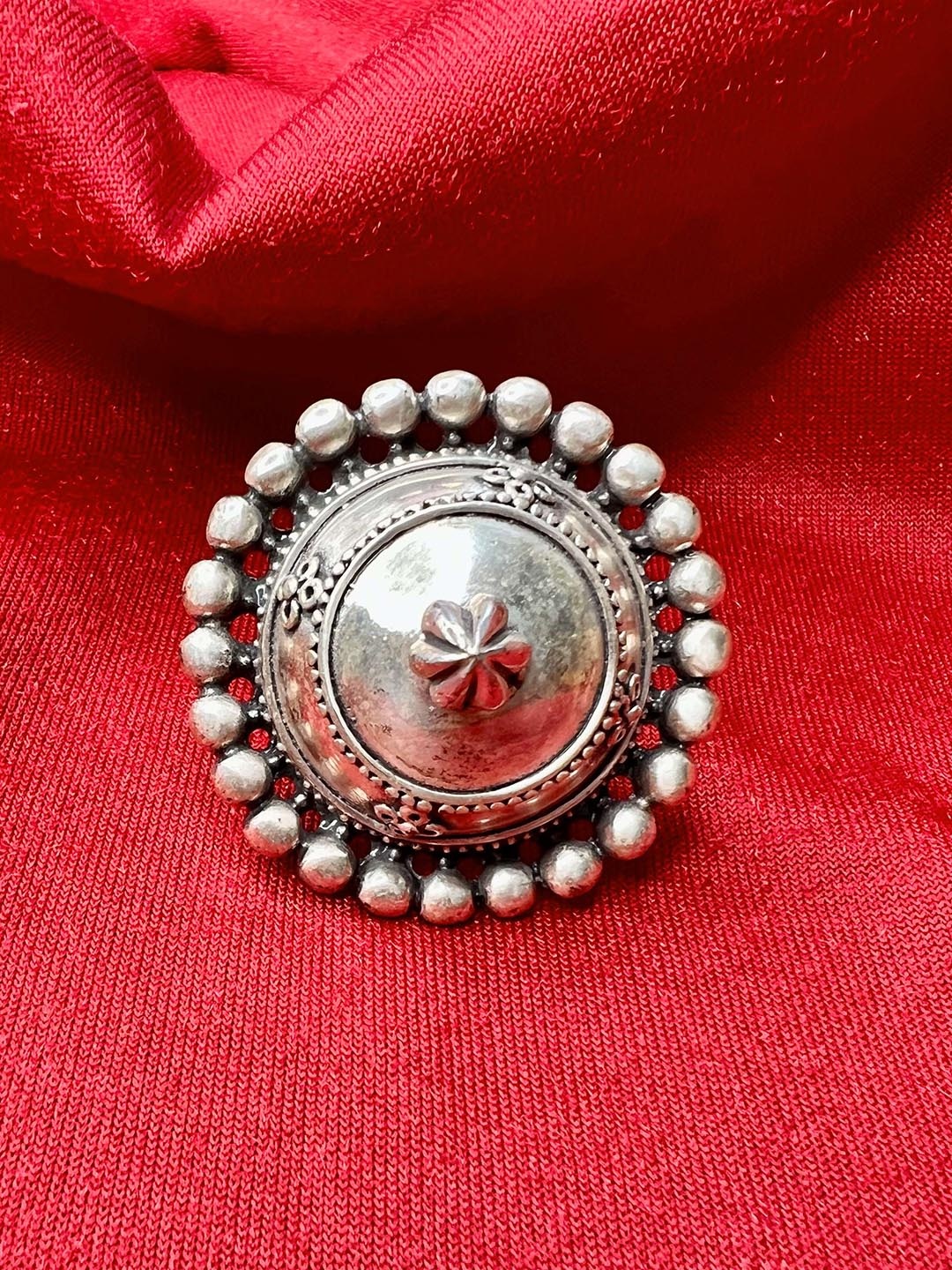 

Arte Jewels 925 Oxidised Silver Round Adjustable Ring