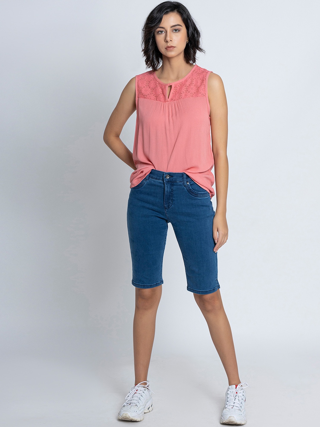 

B.Copenhagen Women Slim Fit High-Rise Denim Shorts, Blue
