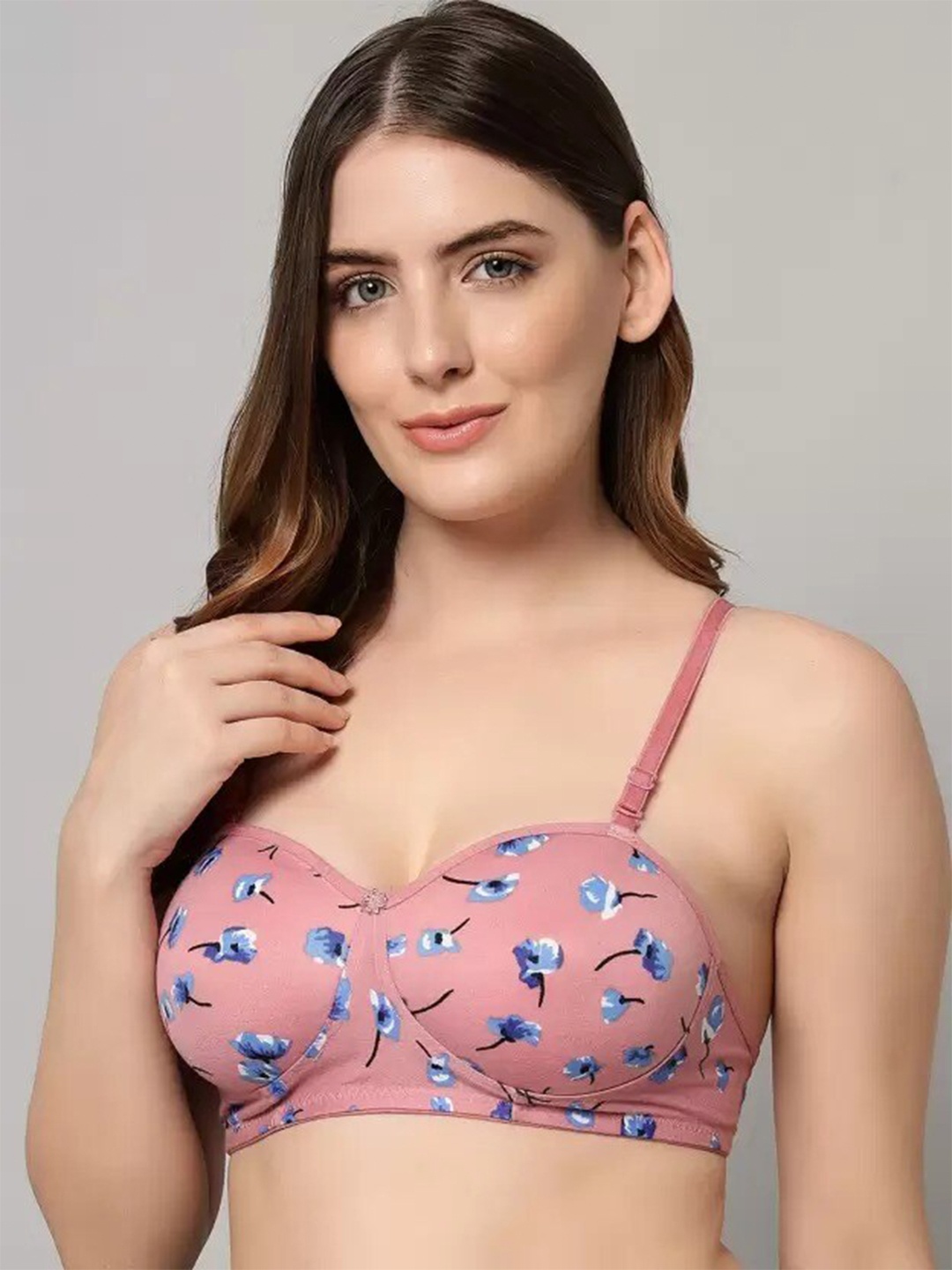 

Extoes Printed Non-Wired Lightly Padded Seamless Cotton T-Shirt Bra with All Day Comfort, Pink