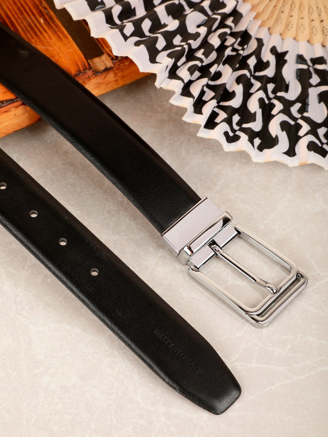 

Mast & Harbour Men Black Leather Reversible Formal Belt