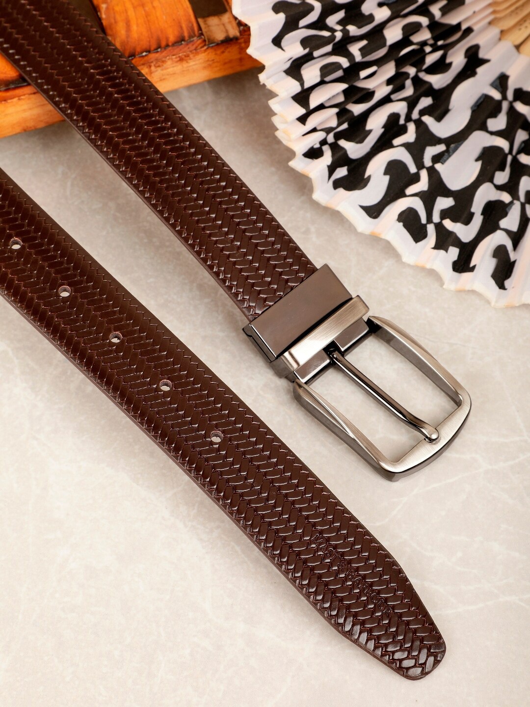 

Mast & Harbour Men Black Textured Leather Reversible Formal Belt
