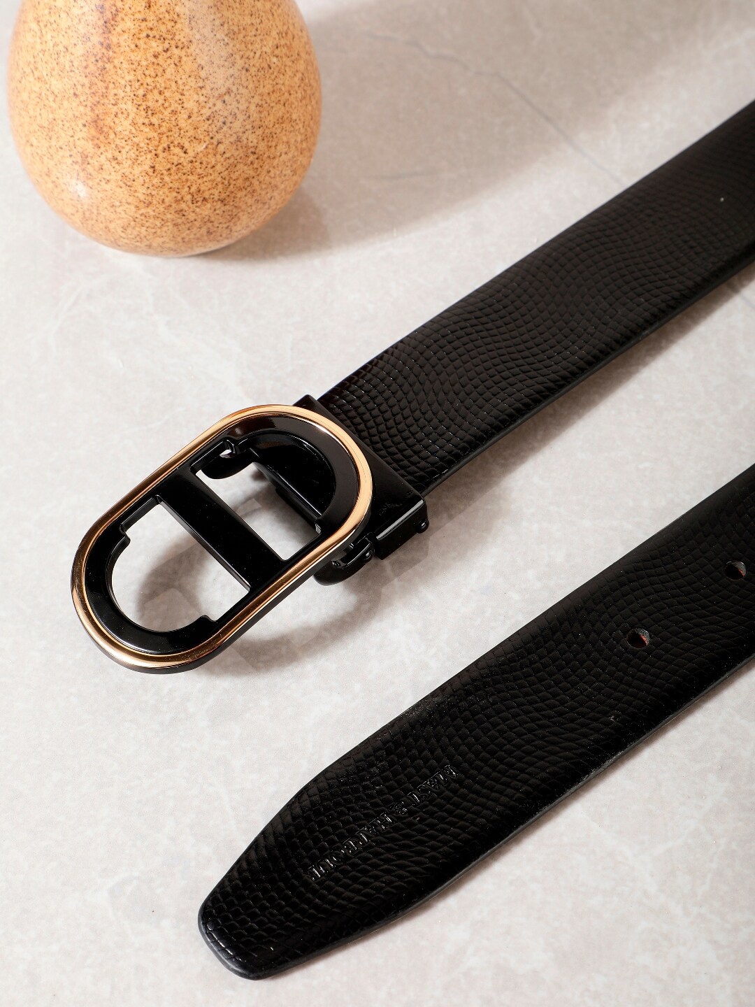 

Mast & Harbour Men Black Textured Leather Reversible Formal Belt
