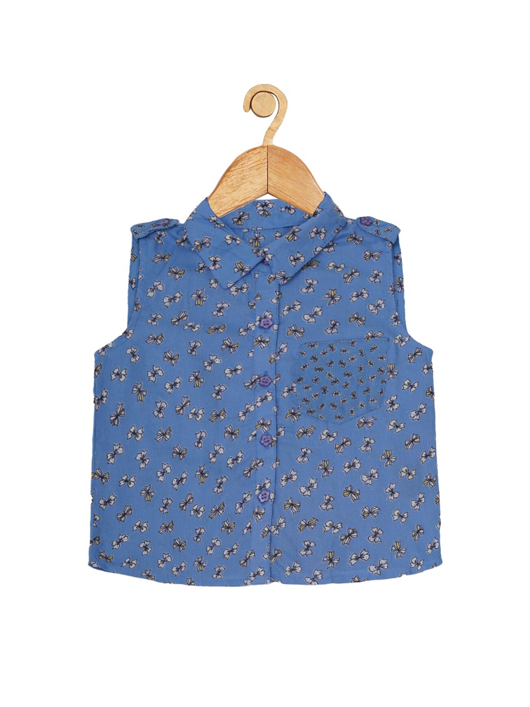 

Creative Kids Girls Floral Printed Shirt Collar Cotton Shirt Style Top, Blue