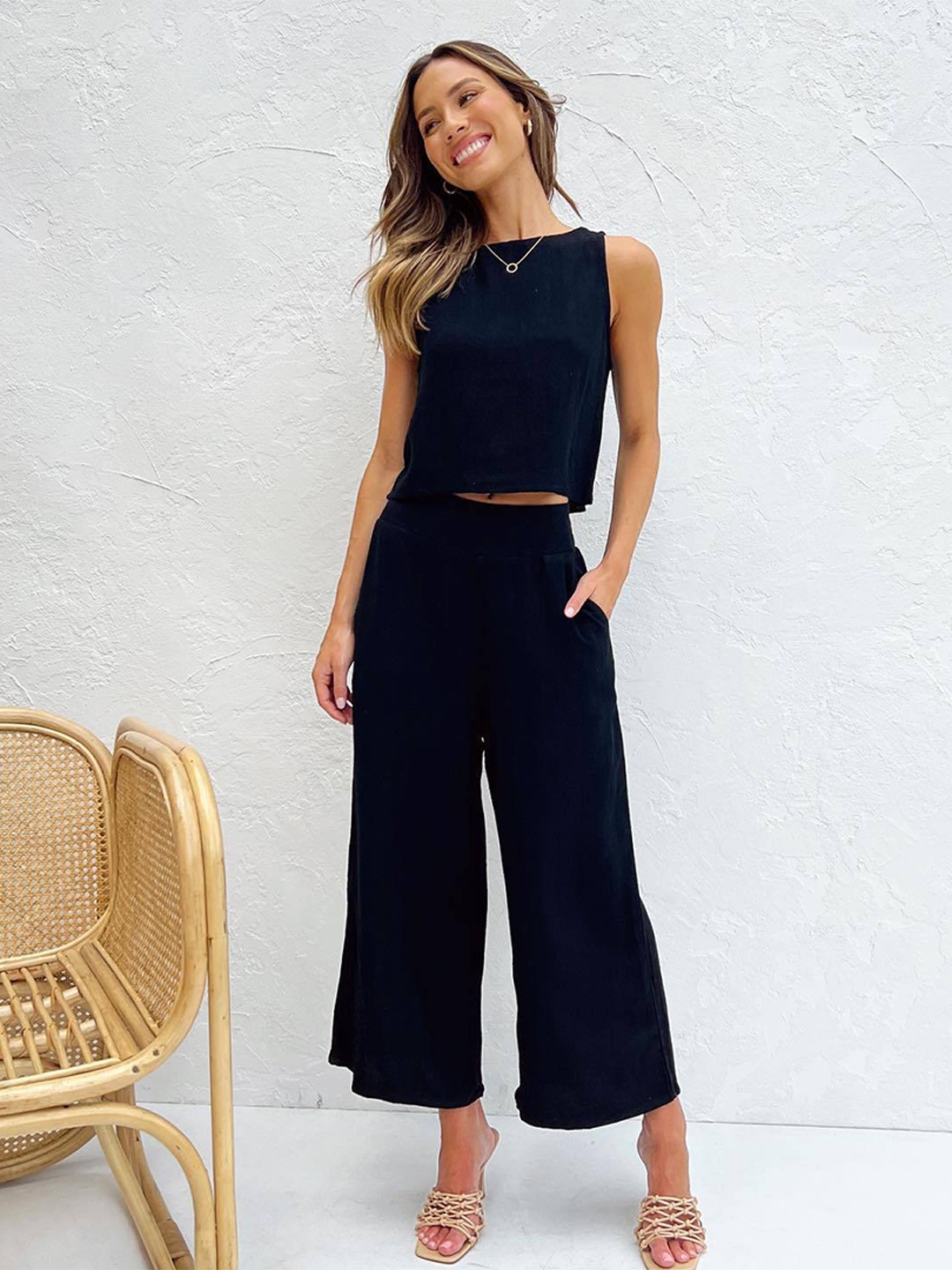 

BoStreet Top With Palazzos Co-Ords, Black