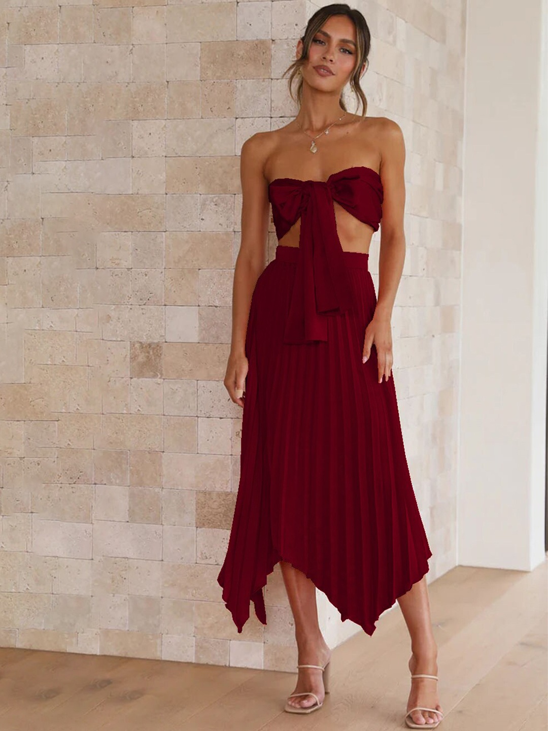 

StyleCast Tube Top With A-Line Skirt, Maroon