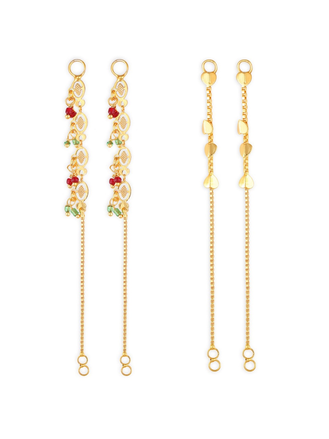 

Vighnaharta Set Of 2 Gold-Plated Stone Studded & Beaded Classic Ear Cuff