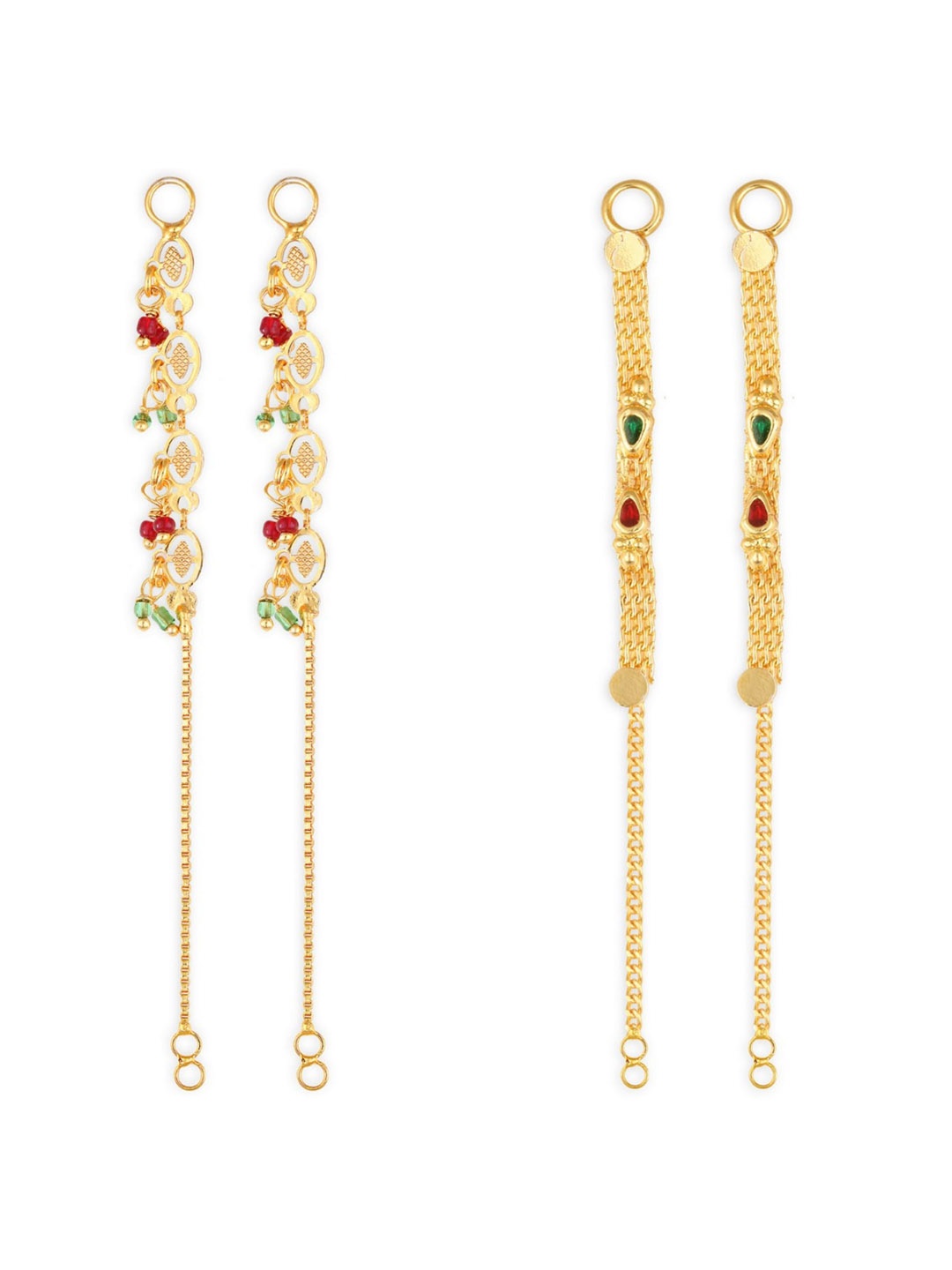 

Vighnaharta Set Of 2 Gold-Plated Drop Ear Chain
