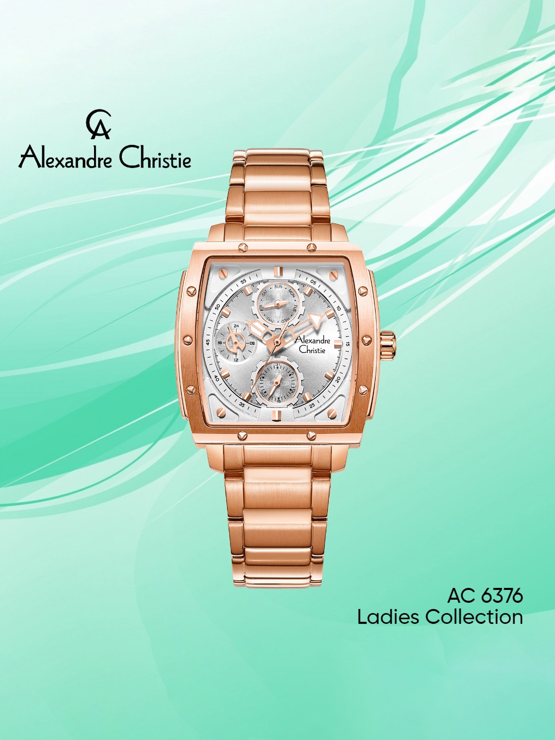 

Alexandre Christie Women Dial & Bracelet Style Straps Analogue Watch 6376BFBRGSL, Rose gold