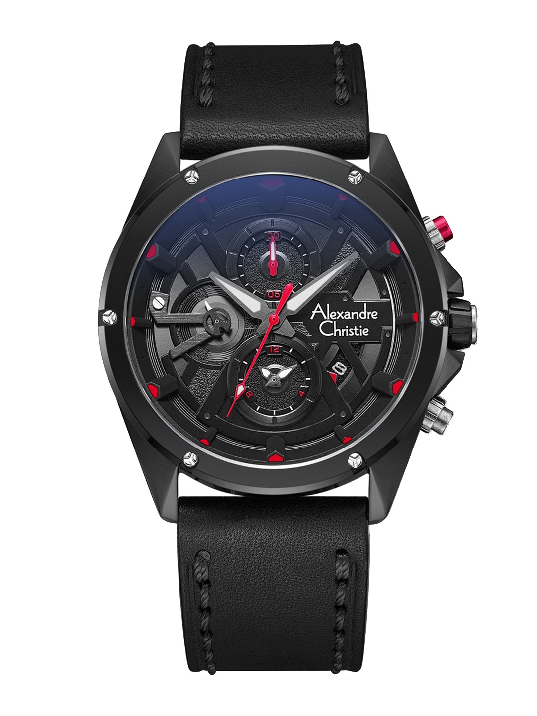 

Alexandre Christie Men Leather Straps Analogue Watch 6620MCLIPBARE, Black