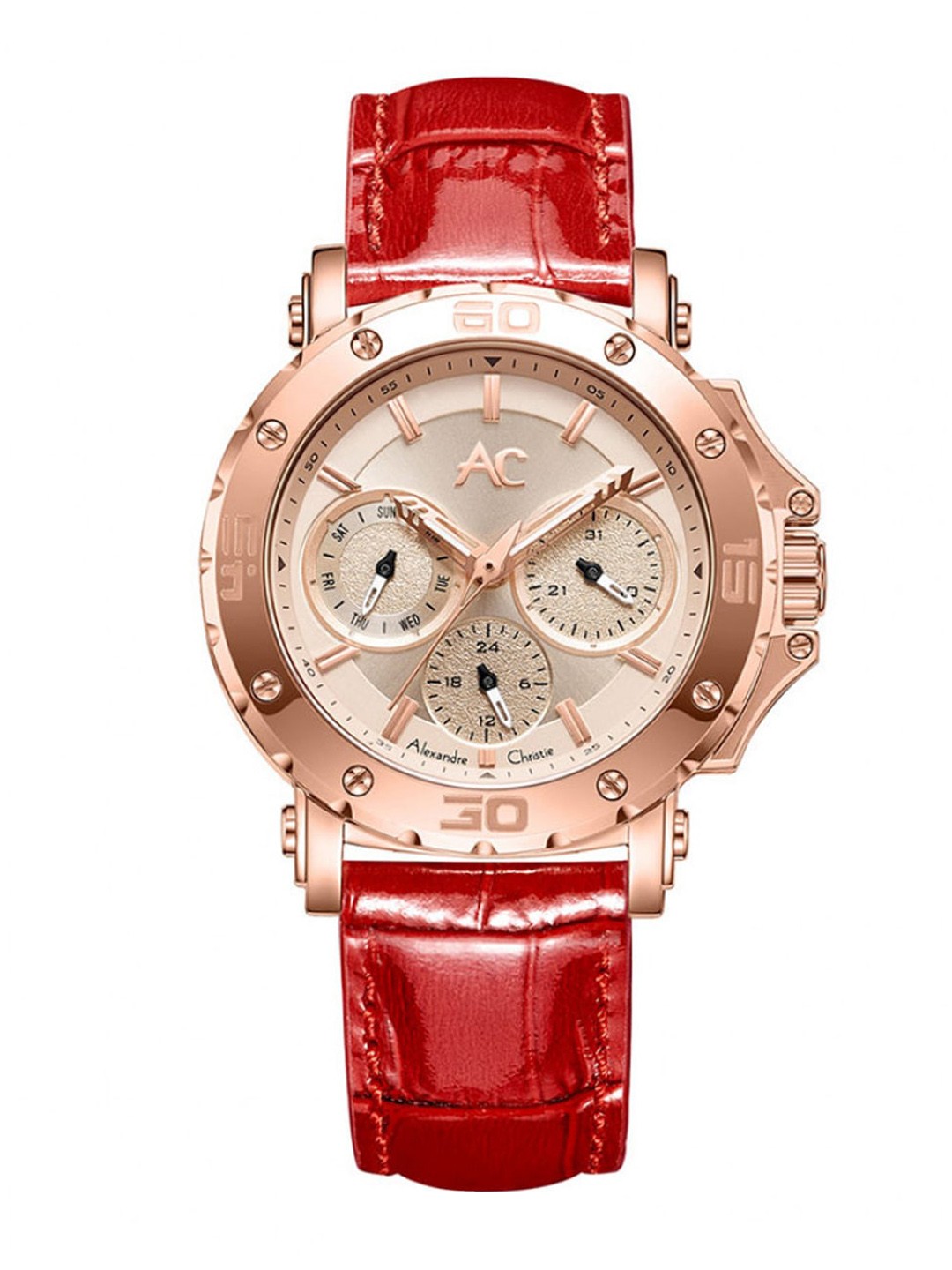 

Alexandre Christie Women Embellished Dial & Leather Straps Analogue Watch 9205BFLRGLNRE, Rose gold