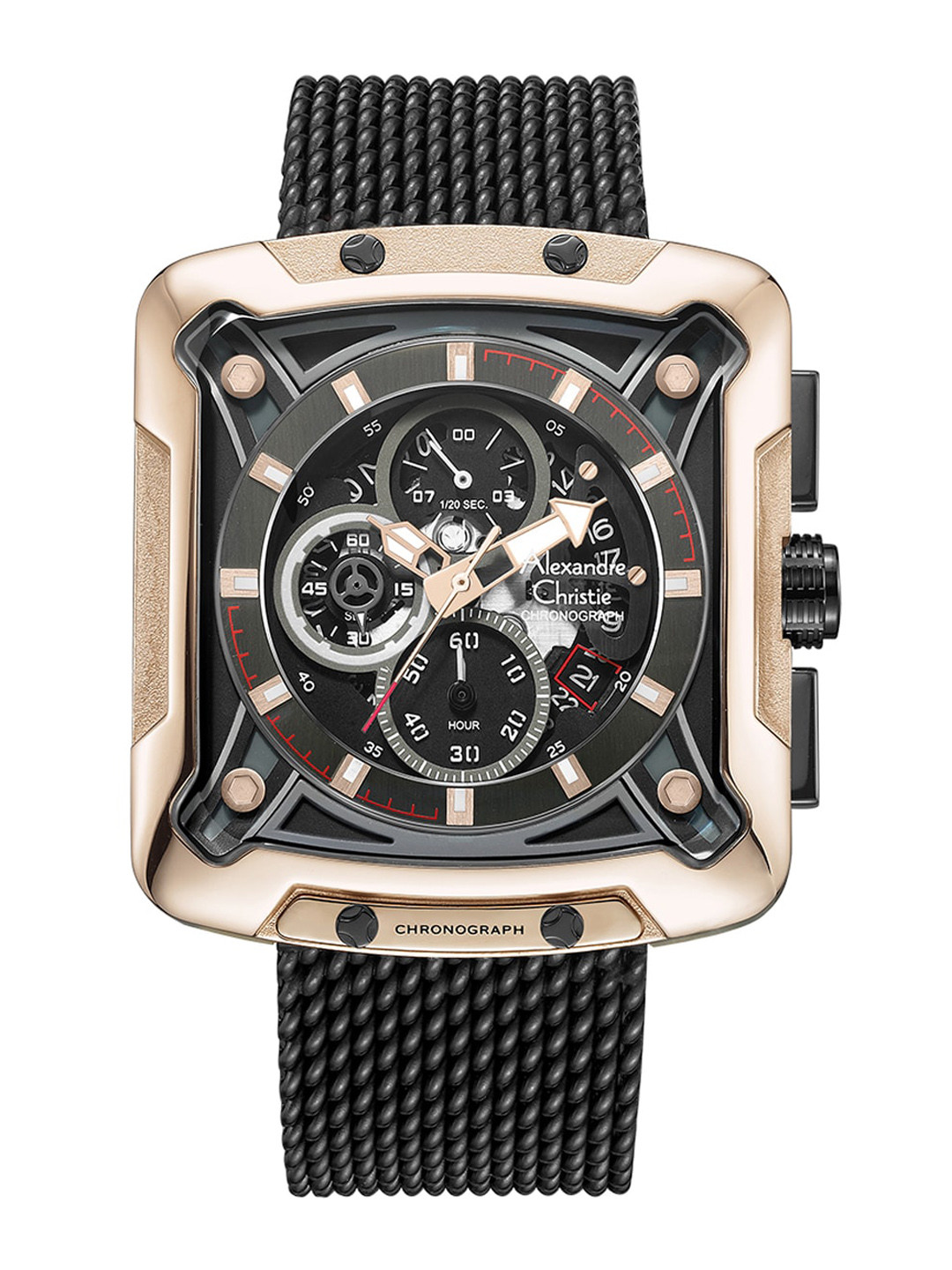 

Alexandre Christie Men Stainless Steel Embellished Square Dial Analogue Watch 3030MCBCABA, Black