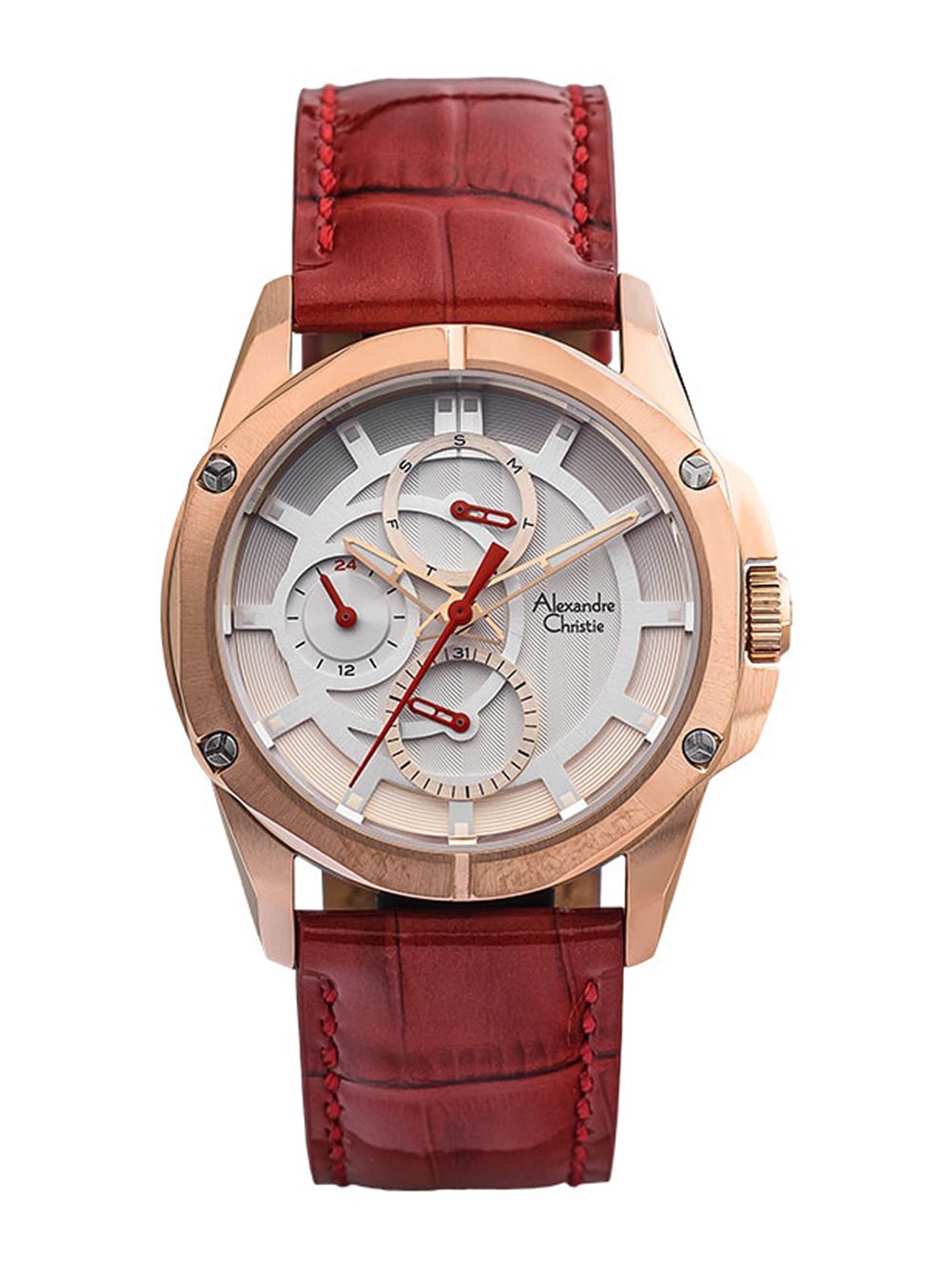 

Alexandre Christie Women Dial & Leather Textured Straps Analogue Watch 6589BFLRGSLRE, Red