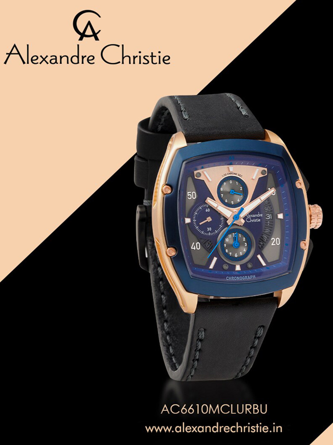 

Alexandre Christie Men Stainless Steel Leather Straps Analogue Watch 6610MCLURBU, Black