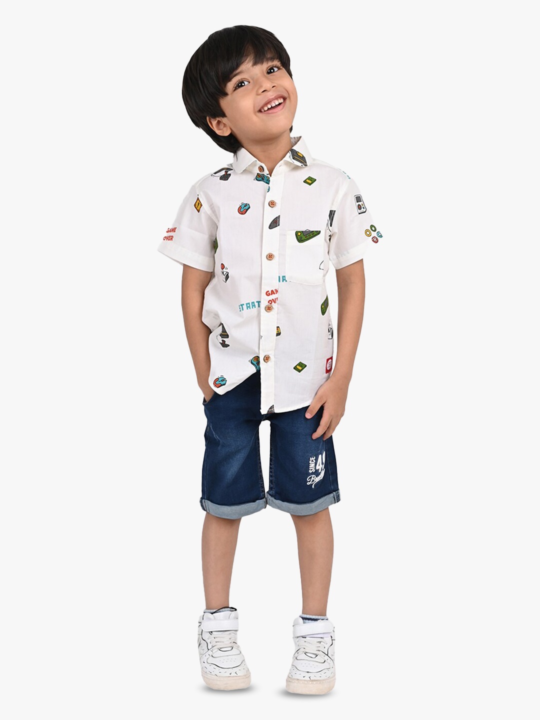

TALES & STORIES Boys Printed Cotton Casual Shirt, White