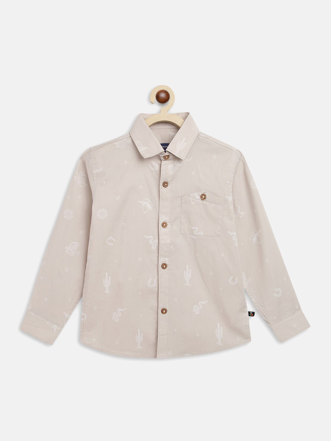 

TALES & STORIES Boys Conversational Printed Casual Shirt, Beige