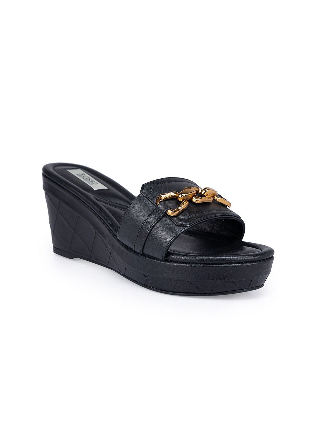 

ROSSO BRUNELLO Leather Open Back Wedge Heels, Black
