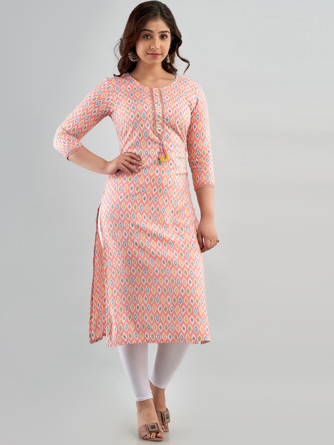 

FASHION DEPTH Ethnic Motifs Printed Kurta, Pink