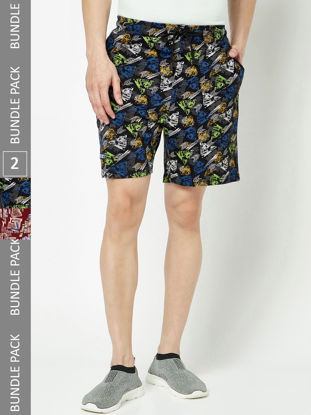 

T.T. Men Pack Of 2 Floral Printed Cotton Shorts, Green