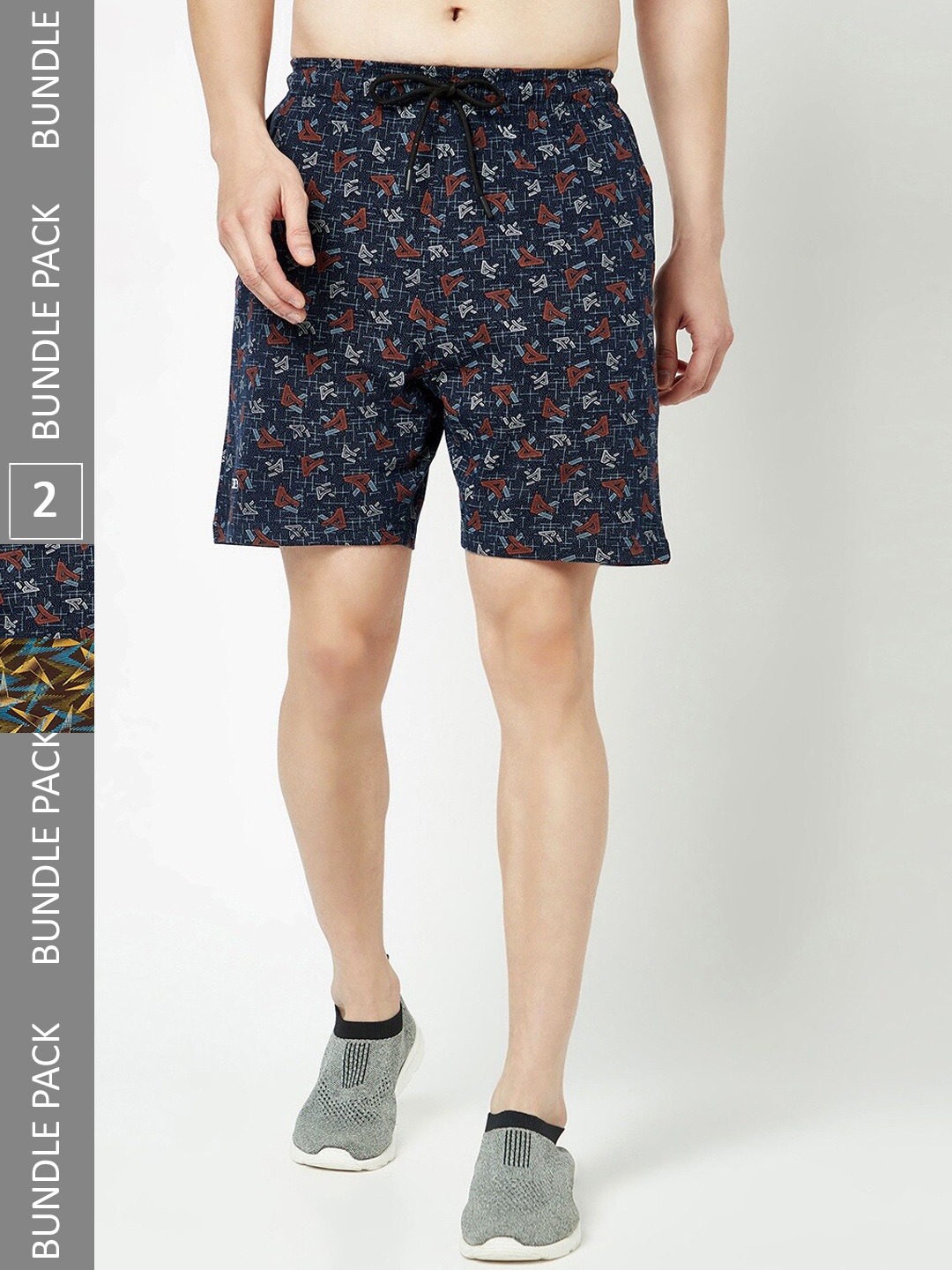 

T.T. Men Pack Of 2 Printed Cotton Shorts, Blue