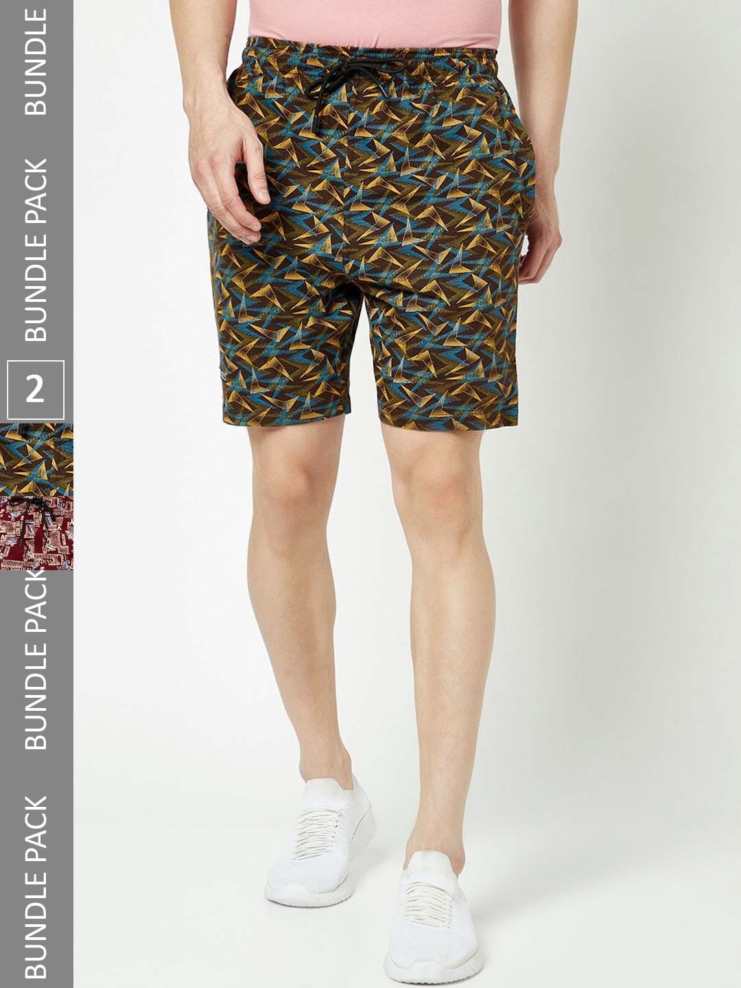 

T.T. Men Pack Of 2 Abstract Printed Cotton Shorts, Brown
